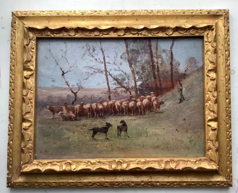 Impressionism Oil Painting - Sheeps in a Landscape Shepherd gallery