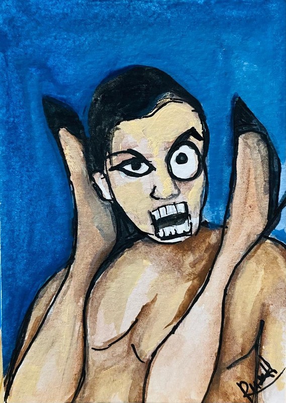 ACEO Original Erotic Abstract Male Female Sexual Pose Expressionist Art Men New