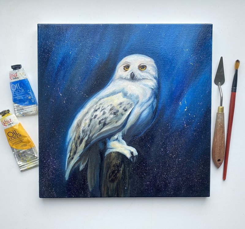 Original Art Snow Owl Oil Painting HEDWIG owl Artwork Harry Potter painting bird gallery