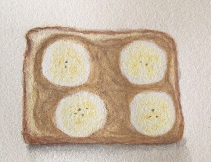 ACEO Original Watercolor Painting Banana & Peanut Butter on Toast by Addison