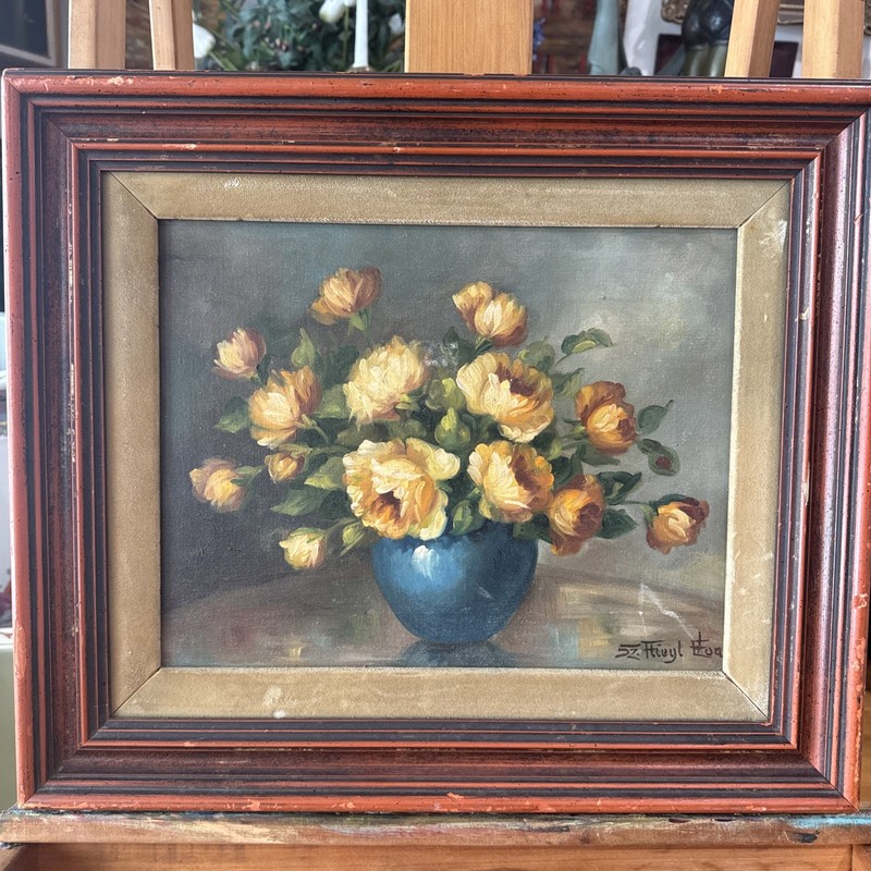 Beautiful Vintage Original Oil FLORAL PAINTING FRAMED and SIGNED 18” x 21”