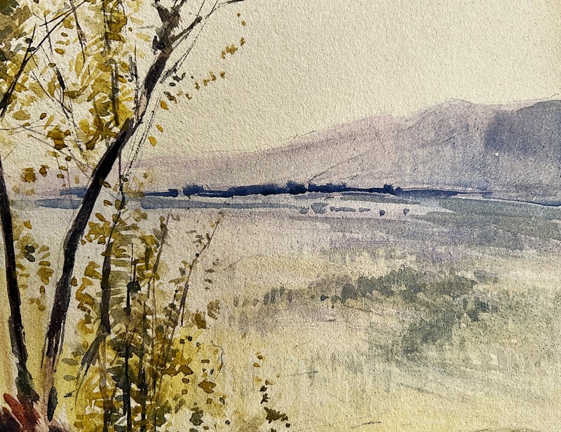 1910 Delicate Double-sided landscape watercolor by G.M. Hammell listed OH artist gallery