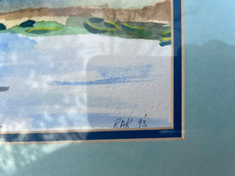 Vintage Nautical Coastal Landscape Watercolor Painting Island Palm Trees Beach gallery