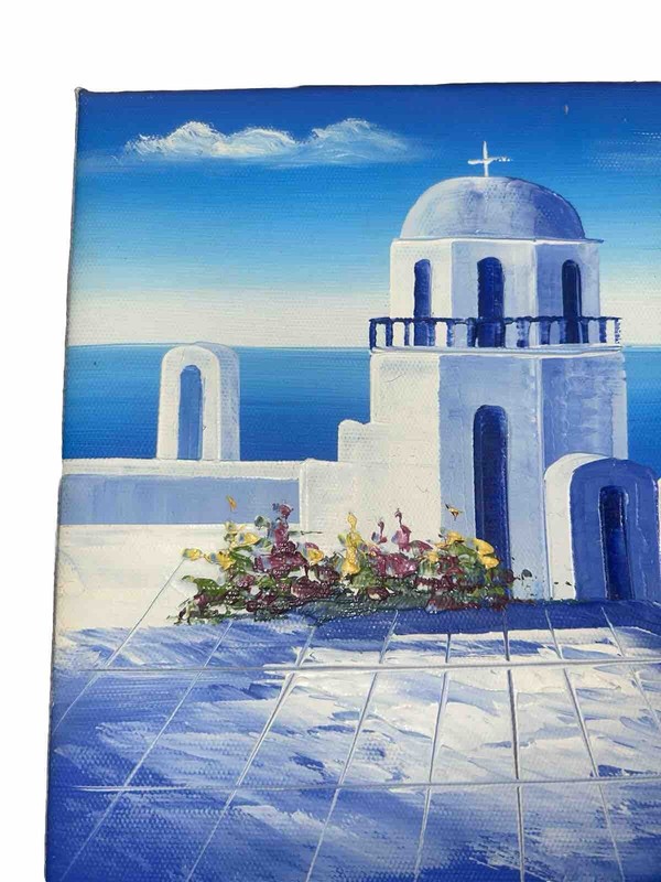 Modern Contemporary Greek Landscape Flowers Canvas 8”T 10”W Unsigned #2of3 gallery