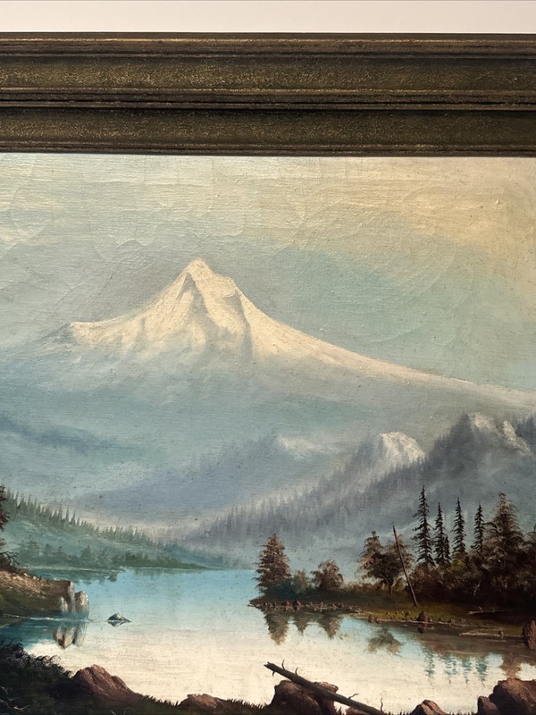 Antique Impressionist Painting MOUNTAN VIEW LAKE OREGON 1890'S SIGNED OIL LISTED gallery