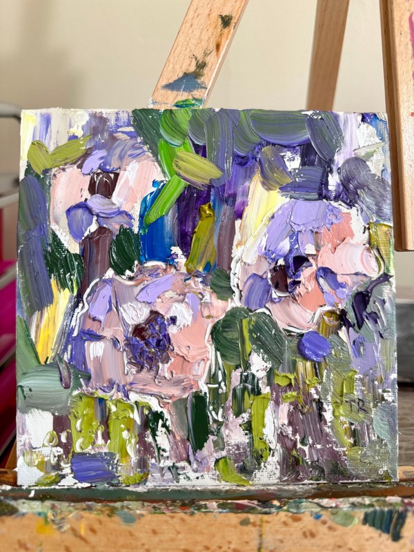 Original Oil Painting 6x6" – Three Peonies – Impasto Floral Still Life – gallery