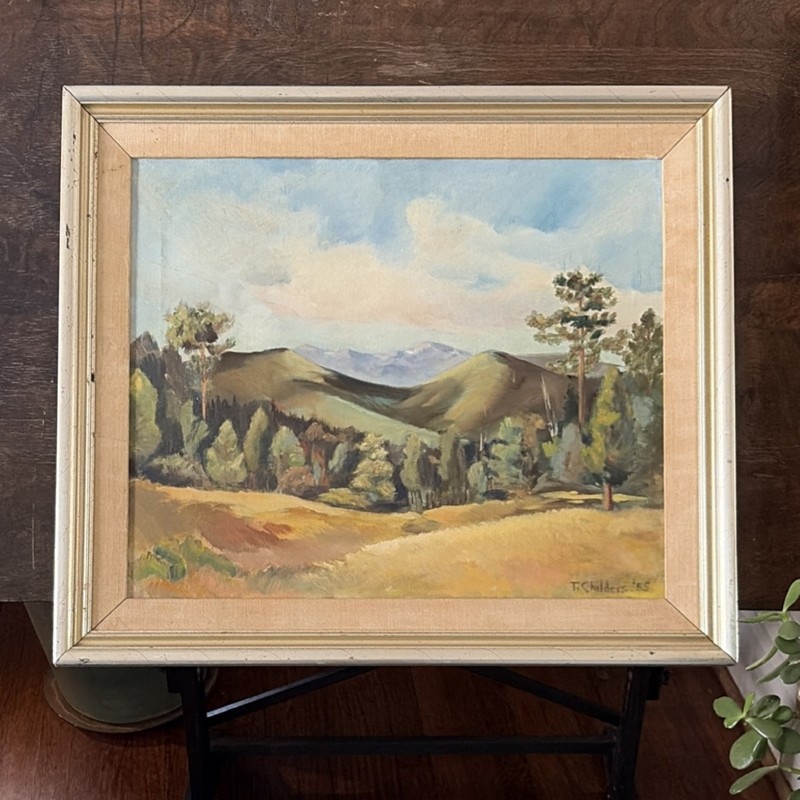T. Childers Oil Painting Landscape Trees Mountains Nature Framed Canvas Signed