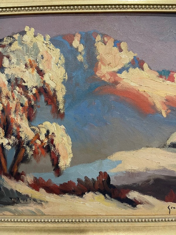 Vintage Antique Oil Signed Impressionist Mountain Landscape Painting Possibly CA gallery