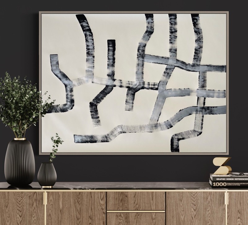 MODERN BLACK AND WHITE MINIMALIST PAINTING 36X48 inches gallery