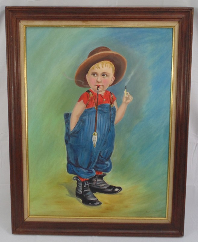 VTG Mother’s Oats Naughty Boy Original Painting Acrylic On Canvas Julie Luby
