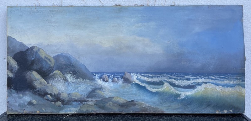 Impressionist Anonymous Rocks By The Sea Surf Waves Coast Maritime 68.5X31CM gallery