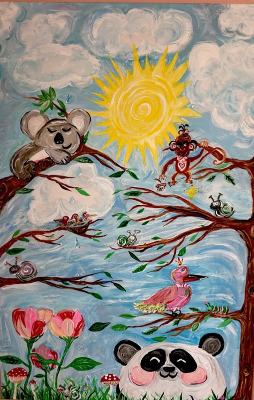 Acrylic Painting Original Panda Koala And The Forest Friends 24 X 30