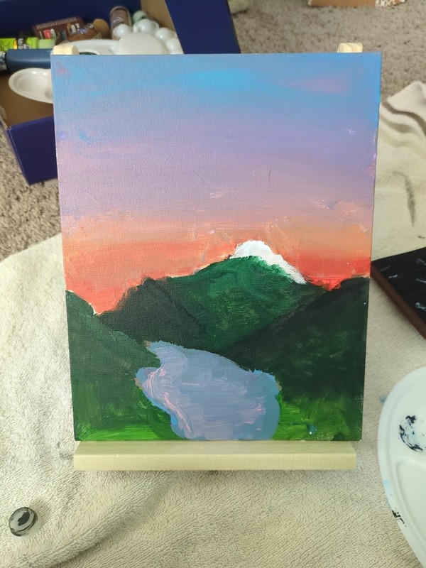 10×8 Inch Painting of A Sunset Behind A Mountain Landscape