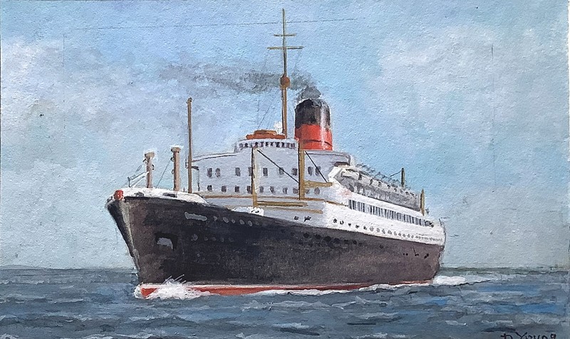 Orig Miniature Painting – RMS SAXONIA – Gouache by David Young 3″ x 4-1/2″
