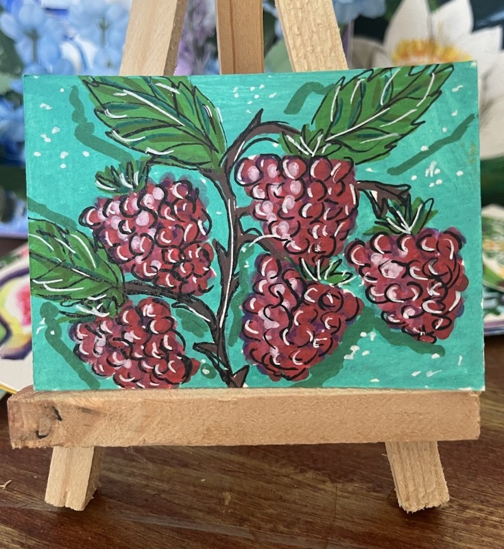 ACEO Original Raspberry Fruit Painting Food In Acrylic By Nicole Tiffany Art