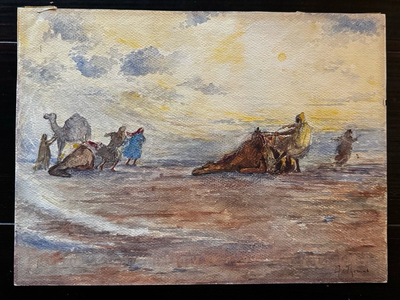 A. Thomas Watercolor Painting Orientalism Egyptian Caravan Storm 1920s Boise ID gallery