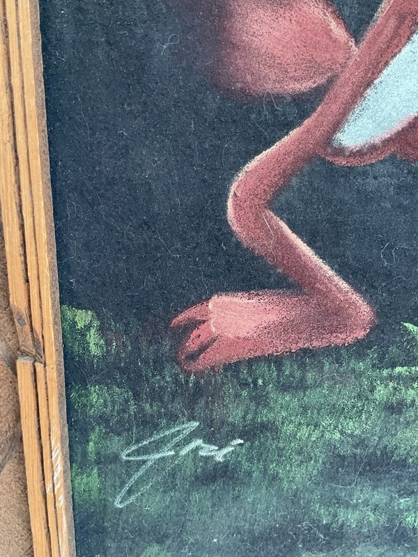 Vintage Hand Painted Velvet Wile E Coyote Framed Signed Cartoon Art 22.5 x 13 gallery