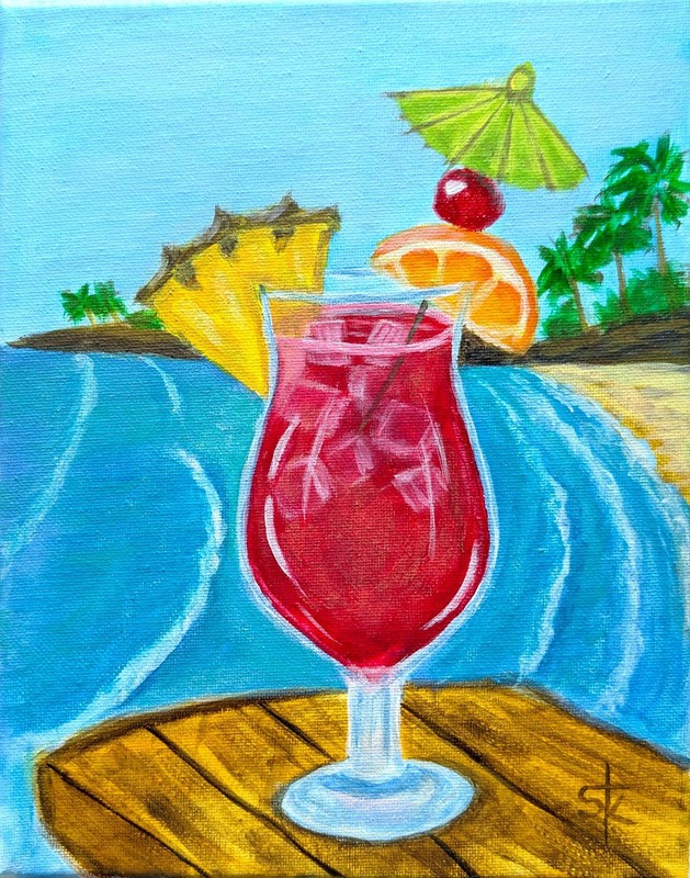 Original Contemporary 8x10 Cocktail Acrylic Painting Canvas Signed Bold Wall Art gallery