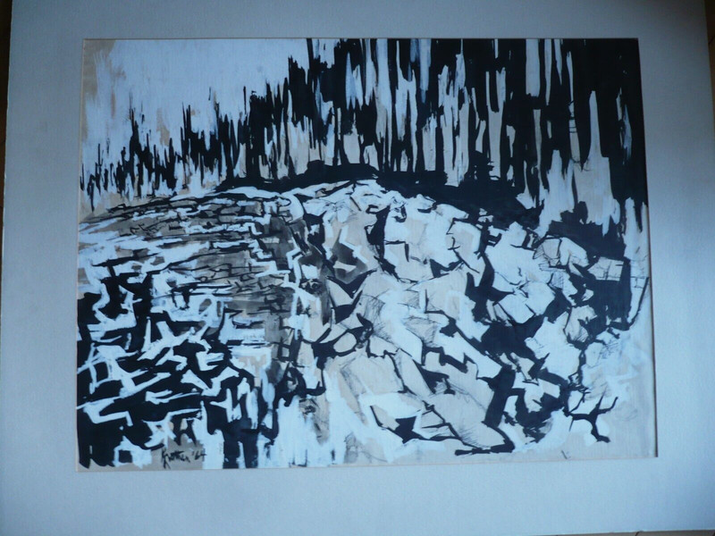 A. KRATHAN, 1964 60s ABSTRACTION MODERN MODERNISM OIL MIXED MEDIA LANDSCAPE gallery