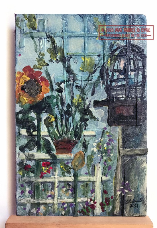 Birds + Flowers in Greenhouse 2021 C Peterson * Original Oil Painting * textural gallery