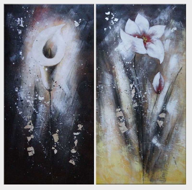 48×48 Calla Lilly and Poppy Flowers 2 Canvas Set Oil Painting Modern Lily