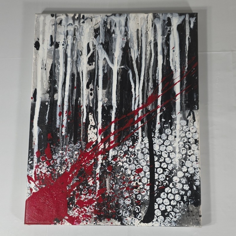 Abstract Black White Red Canvas Painting, OOAK Contemporary Wall Art Unframed