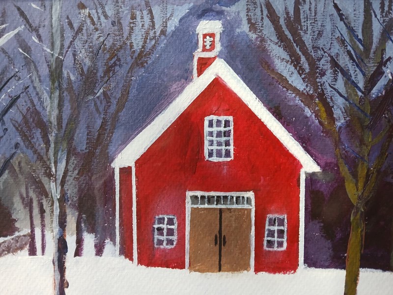 Impressionism Hollis Red Barn 11X14 Hand Painted Matted to 16x20 colorful Art gallery