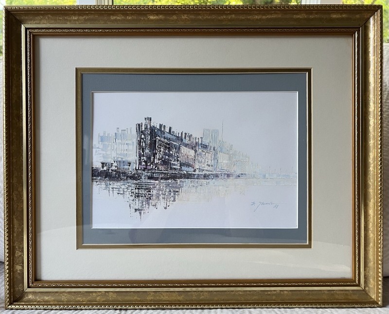 Signed Vintage Acrylic Abstract 1988 New York City Skyline World Trade Center