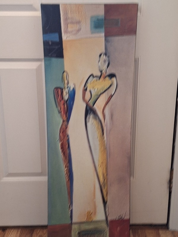 SIGNED ALFRED GOCKEL ACRYLIC ON CANVAS ABSTRACT FRAMED 13 3/4 X 39 INCHES