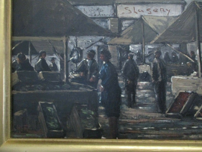 IMPRESSIONIST PAINTING EXHIBITED AMSTERDAM STREET SCENE URBAN 1950 LISTED CA ART gallery