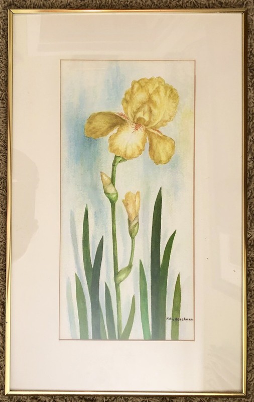 Artist NELLY DEACHMAN Original IRIS Watercolor Painting x2 ORANGE & YELLOW PAIR gallery