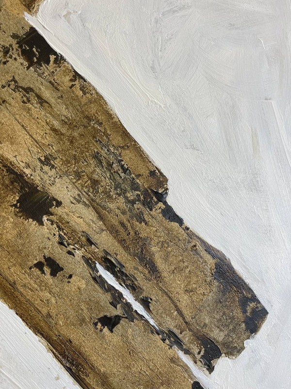 Original Gold Leaf Lines Acrylic Painting Abstract Japandi Style Wall Art 32x32" gallery