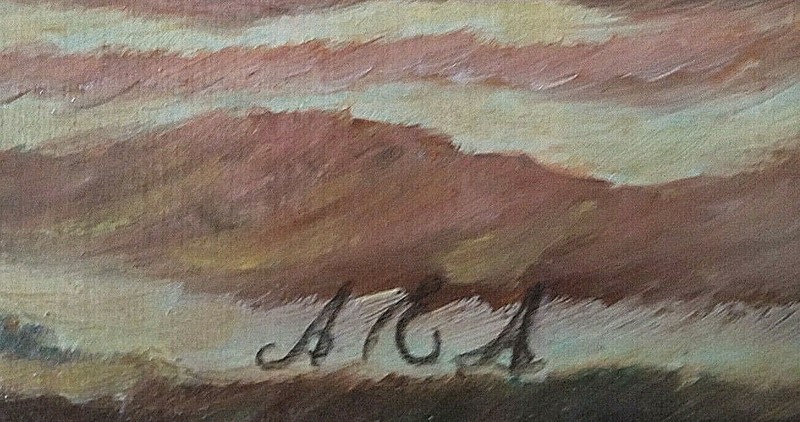 Signed Original USS Constitution Old Ironsides Oil Painting Ship - UFO in Sky? gallery