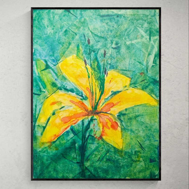 Original Painting. Acrylic + Watercolor on Paper. 9×12 Inches. ‘Asiatic Lily’