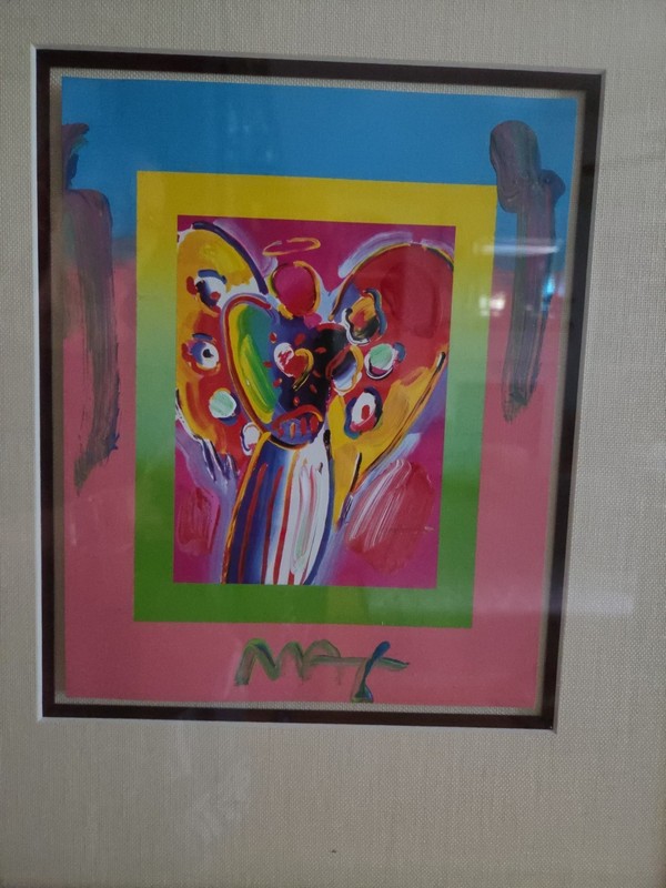 PETER MAX "Angel with Heart" Acrylic Mixed Media on Paper Signed Framed gallery