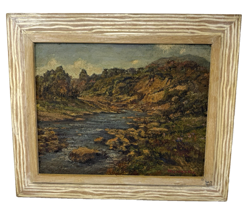 VTG 1945 Japanese Landscape Oil Painting Thick Paint Signed "Masaharu" See Pics