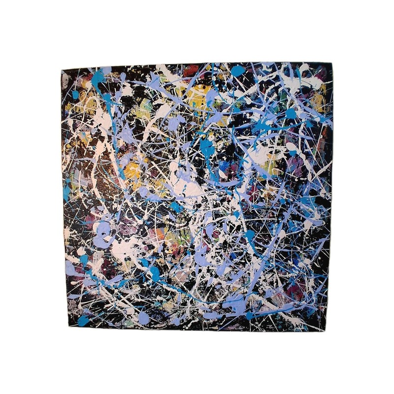 Original Abstract Acrylic Drip Painting on Canvas 24 X 24 Inch Modern Wall