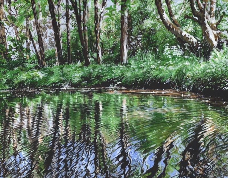 Original Oregon Landscape Painting Reflections on Cape Creek 11×14 Parry Johnson