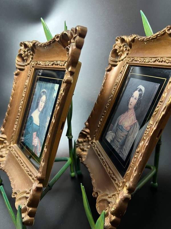 Vintage miniature framed Stieler art print portraits gallery wall min 7" Turner gallery