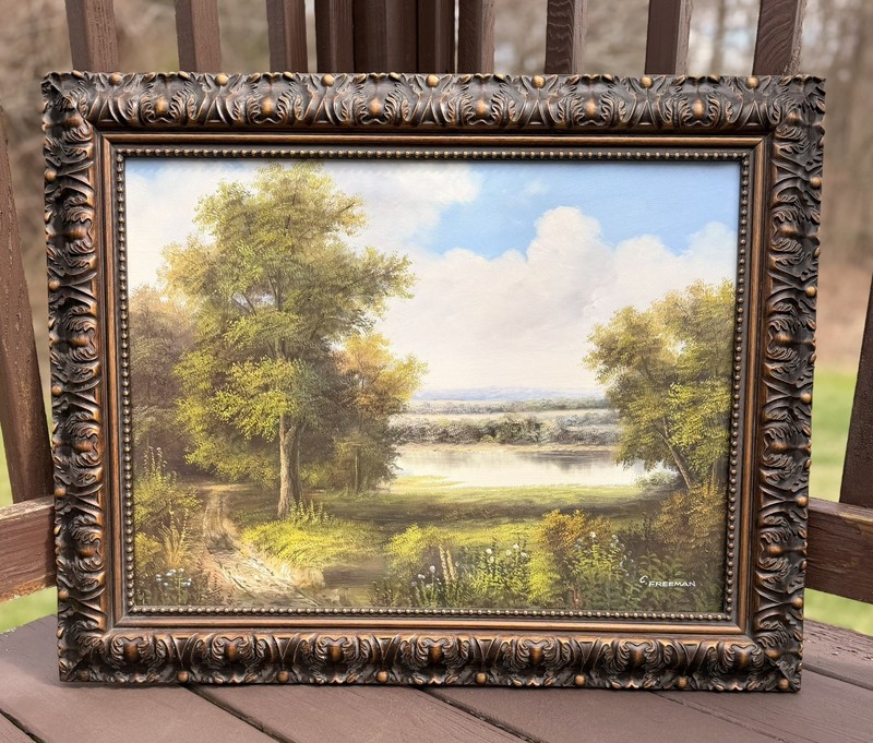 20th-century landscape oil painting on canvas by artist C. Freeman