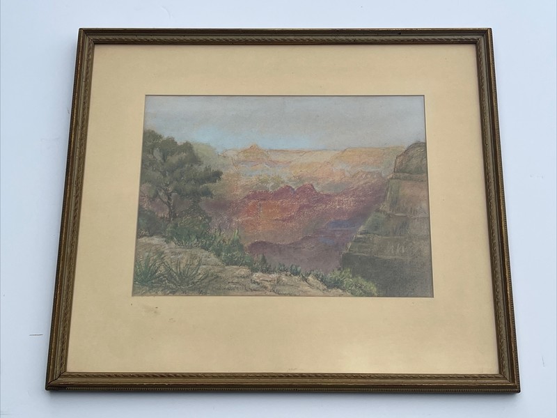 MARIE GUEST DRAWING PAINTING RARE ANTIQUE GRAND CANYON LANDSCAPE LISTED CANADIAN