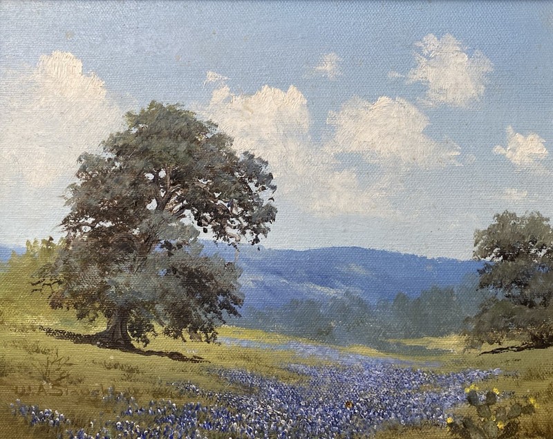 William A. Slaughter Bluebonnets and Cactus ~ Original Oil on Canvas gallery