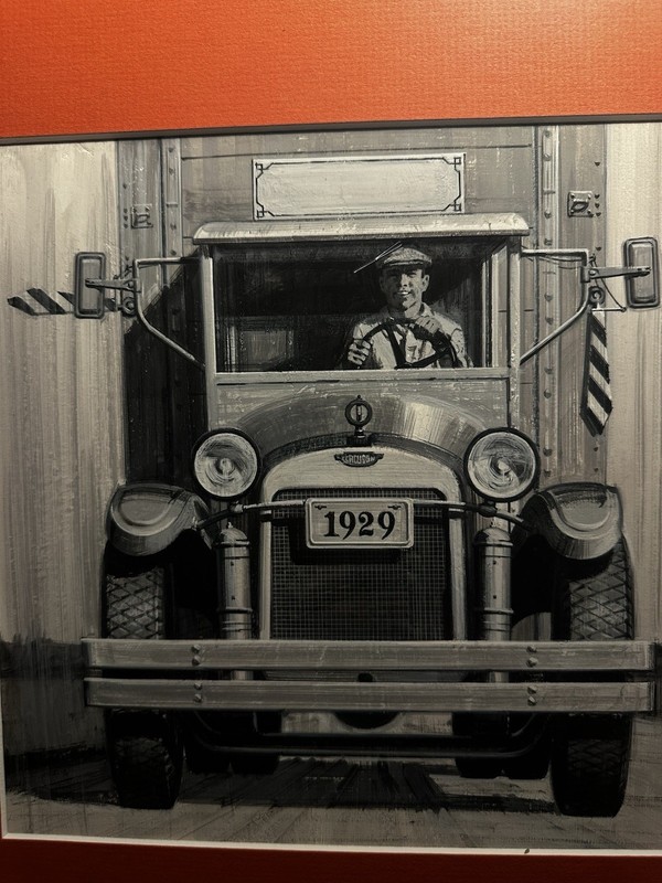 Vintage 1929 Box Truck & Driver Acrylic Monochrome Painting Incredibly detailed gallery