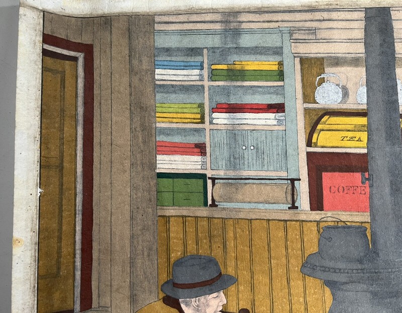 Men in Storeroom Playing Checkers, Vintage Illustrastion Painting On Felt Canvas gallery