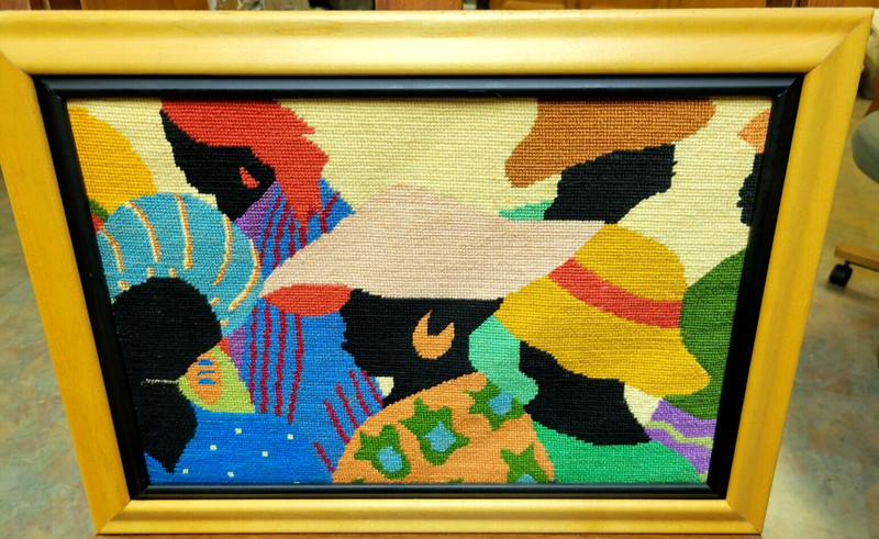 «Women at the Market»-Custom Needlepoint- Matted and Framed