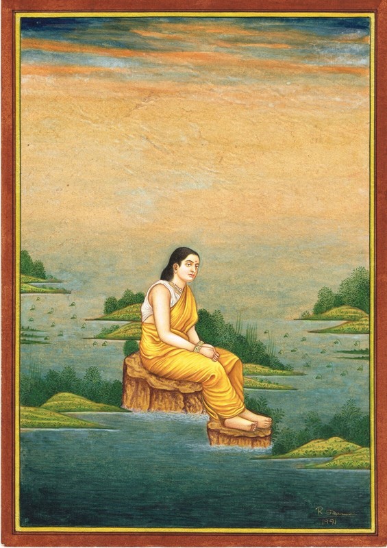 Virahini Nayika Painting Of A Woman Sitting In Quite Moment Alone 8x11.5 Inches gallery