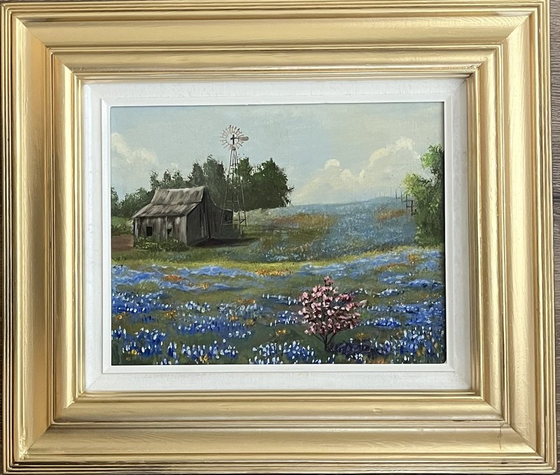Bluebonnet Oil Painting-Old Home In Texas Hill Country-Spring Landscape