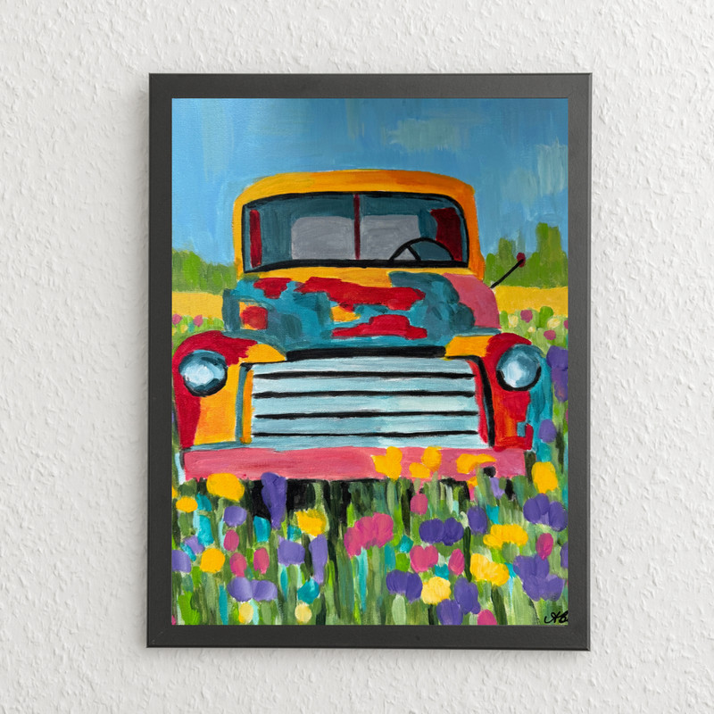 Abstract Expressionism Painting Living Room Wall Art 11×14 Canvas – Rusty Truck