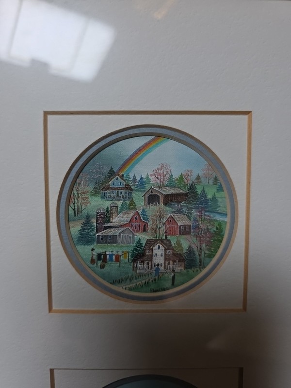Pawinee McEntire Signed Winter Village Folk Art Painting Framed-Snow-Holiday gallery