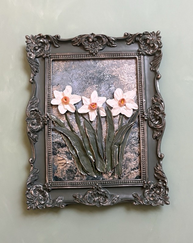 Original Painting of Flowers Acrylic with Antique Frame 5×7